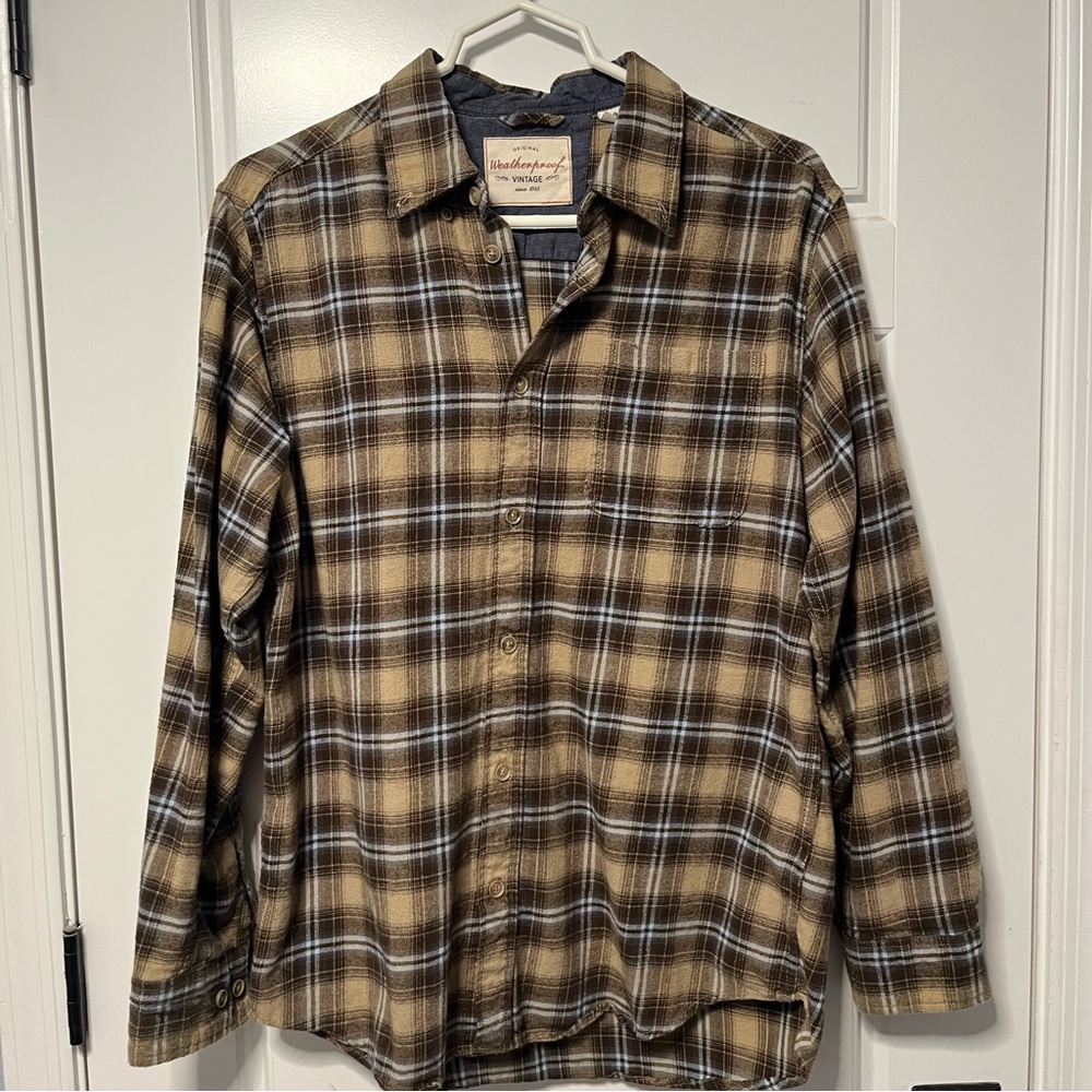 Weatherproof Brown and White Casual Button Down Shirt
